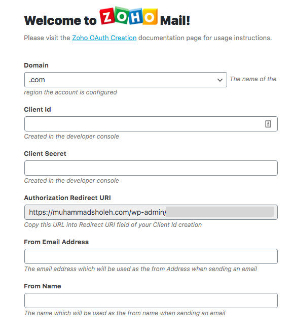 konfigurasi plugin zoho mail