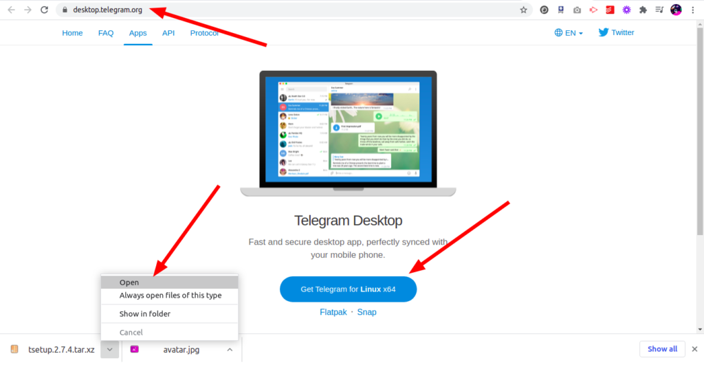 Telegram desktop app