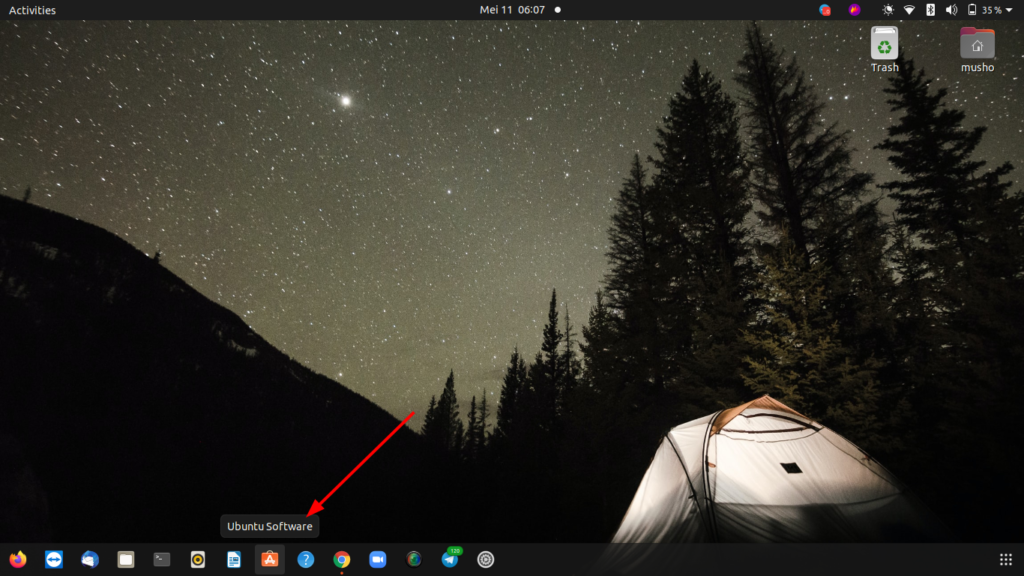 install telegram desktop di ubuntuk 20.04 dengan menggunakan Ubuntu Software.